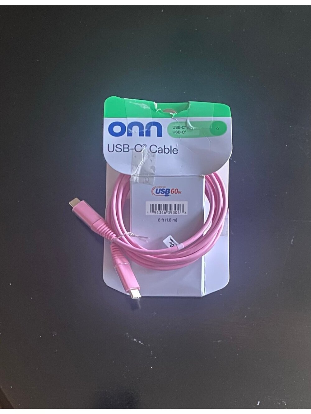 Onn 6ft USBC-C to USBC-C Charging Cable Pink